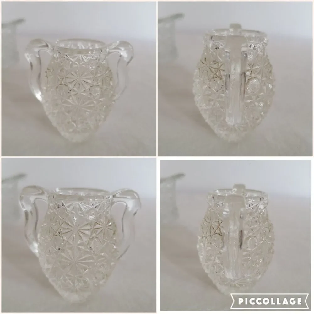 Vintage Daisy & Button Pattern Clear Pressed Glass Top Hat Topper Mini Urn Set